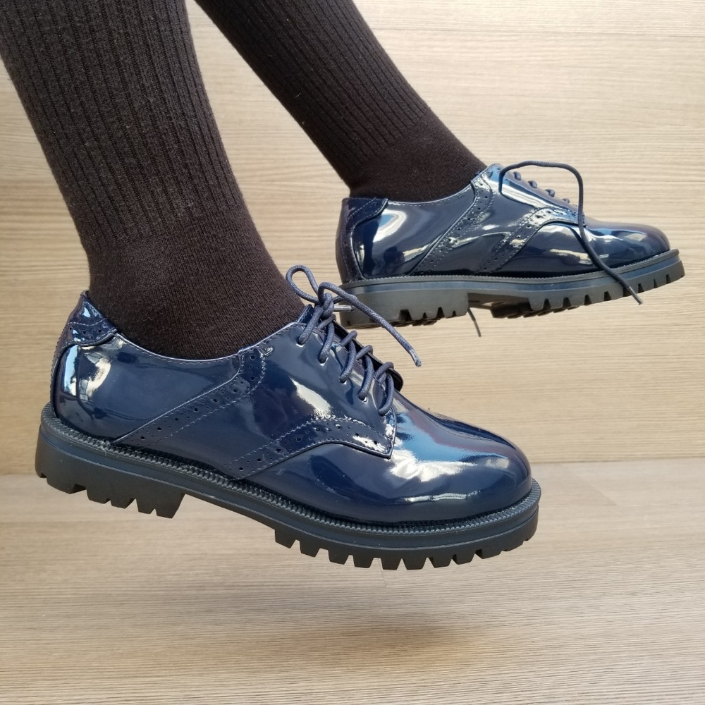 Blue Vinyl Patent Leather Chunky Oxford Creepers - Picture 4 of 7